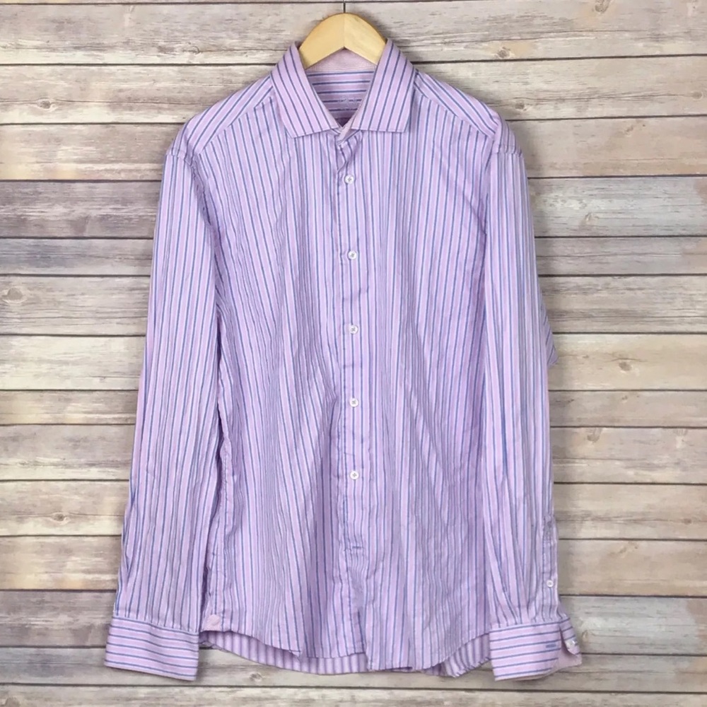 Bugatchi Uomo Striped Contrast Cuff Shirt 17 36/37